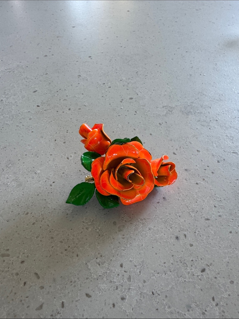 Orange Ceramic Rose Accent with Green Leaves - Home Accents